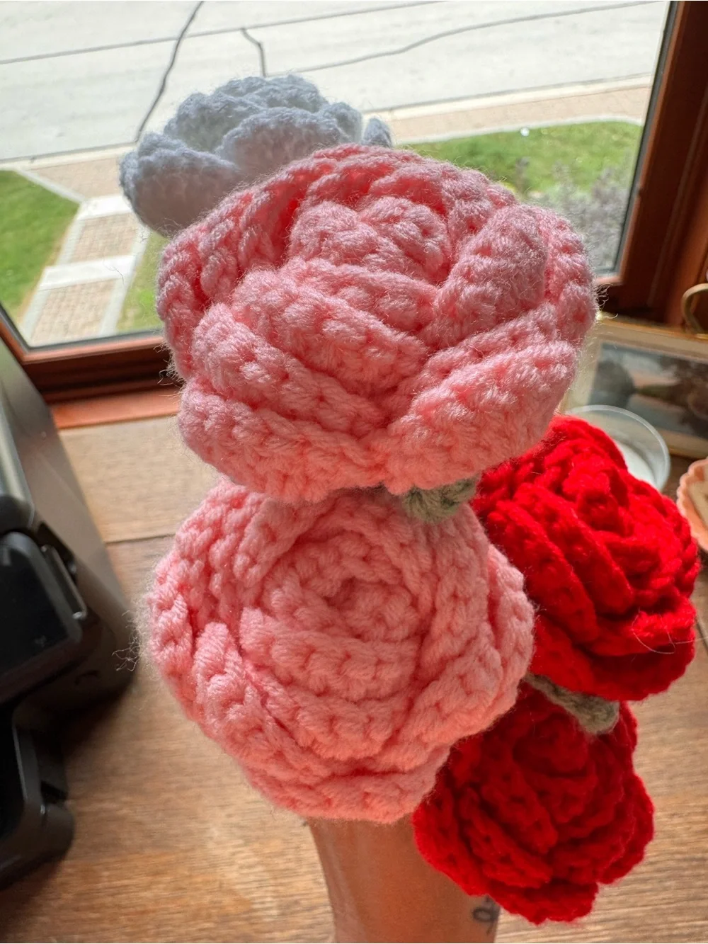 Handmade Crochet Flower Bouquet - Red, Pink, and white